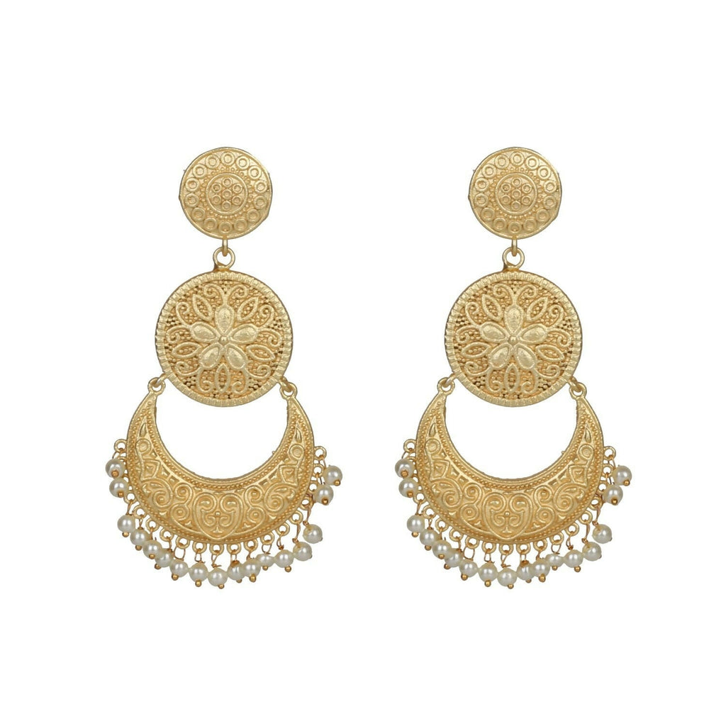 Matte Gold Brass Statement Earrings with Intricate Handcrafted Detail