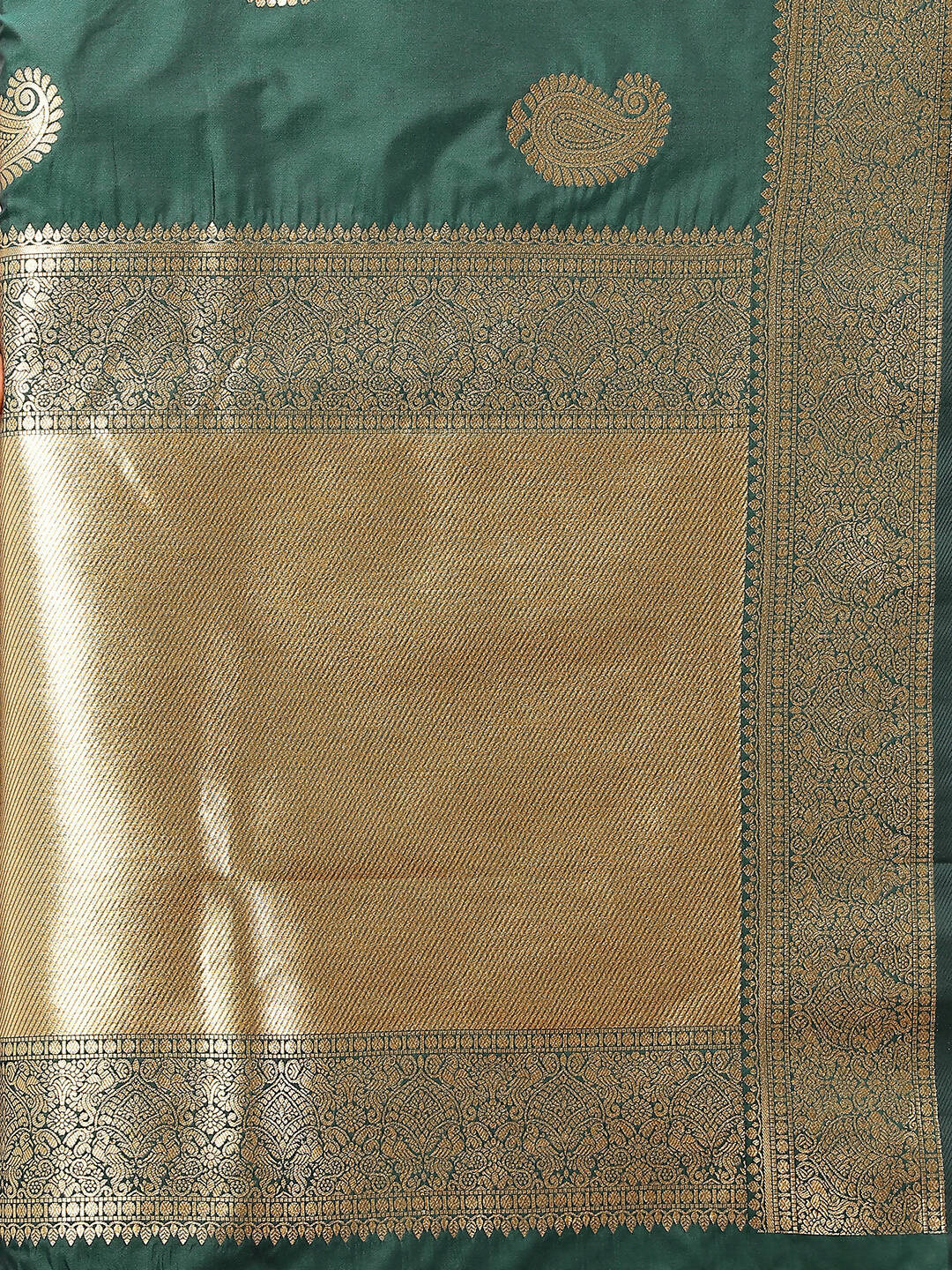 Green Soft Silk Saree with Elegant Gold Zari Weaving Design