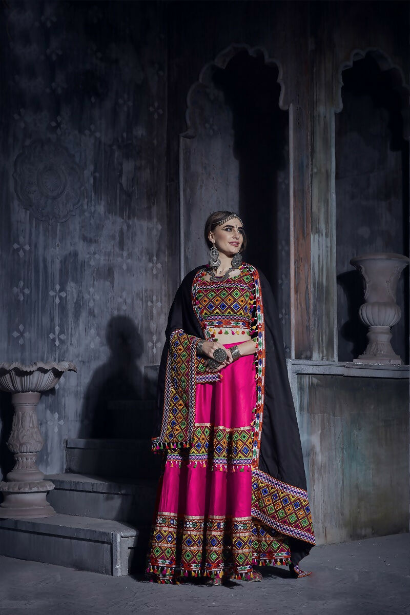 Pink Art Silk Designer Lehenga Choli with Gamthi and Mirror Work