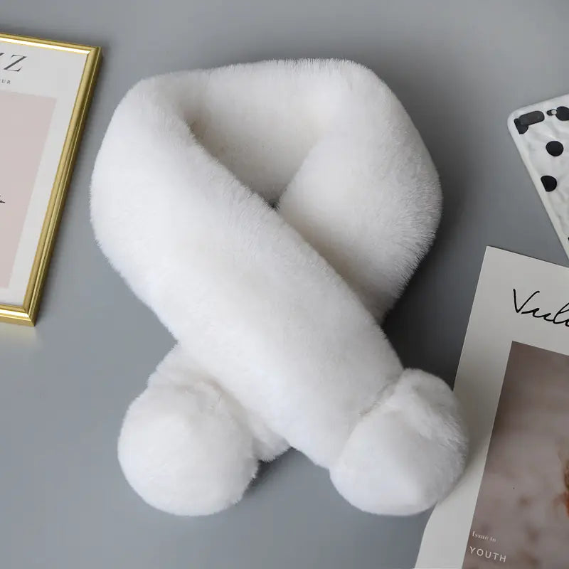 Women Plush Faux Rabbit Fur Winter Scarf Soft Warm Neck Wrap - Image 2