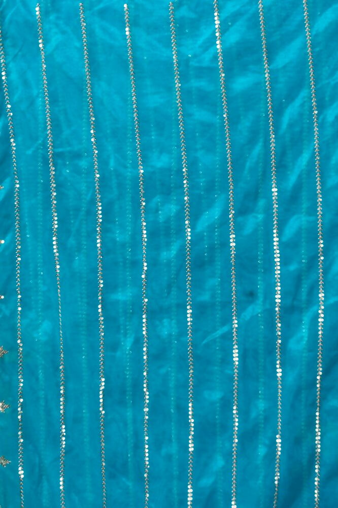 Turquoise Blue Net Party Wear Saree with Black Velvet Blouse