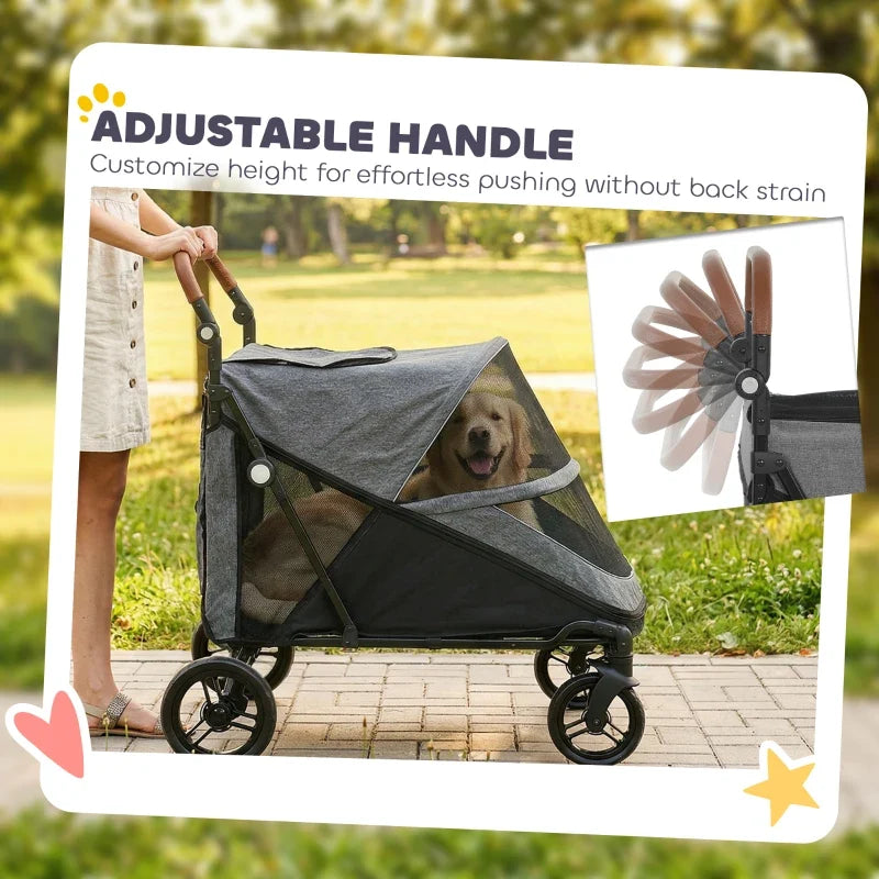 Dog Stroller for Large Dogs Up to 66 LBS with All-Terrain Spring Suspension, 8-Position Adjustable Handle