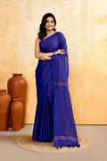 Royal Blue Cotton Blend Handloom Saree with zari check embellishments