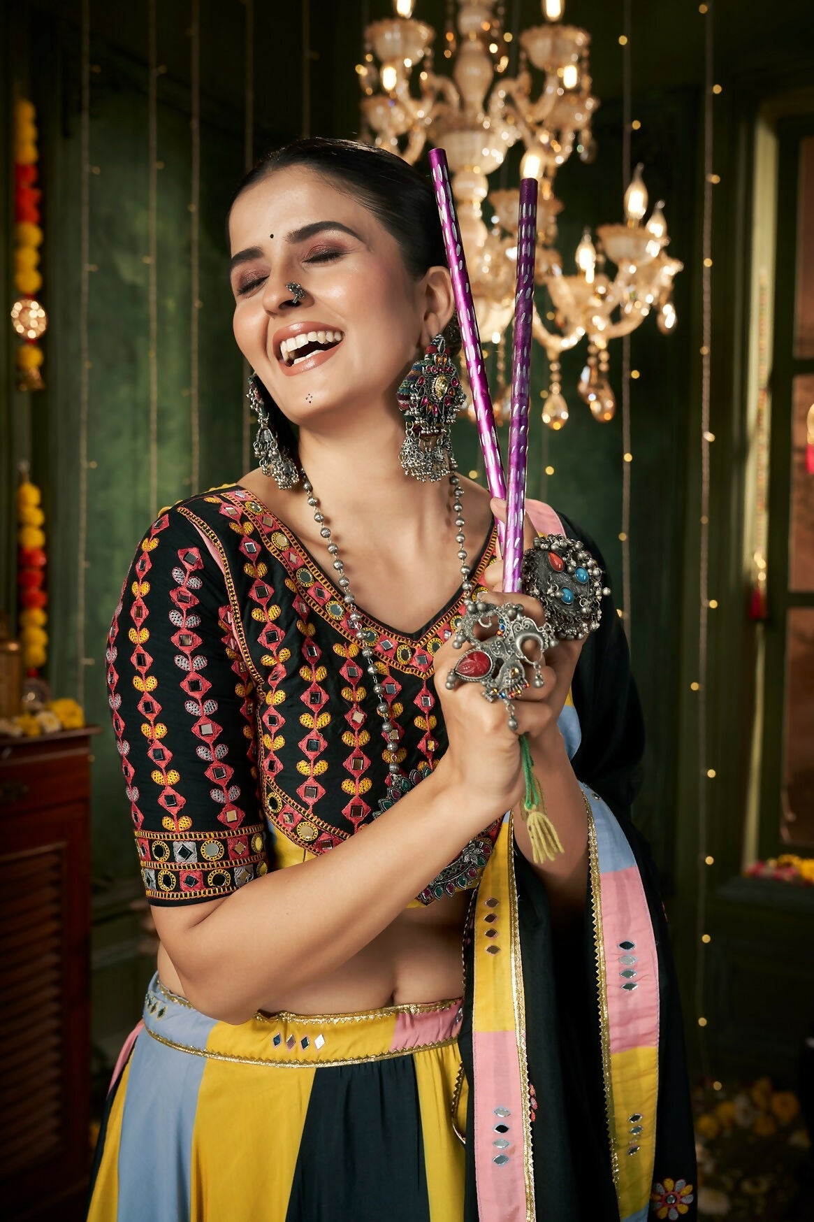 Multi Color Maslin Cotton Designer Navratri Lehenga Choli