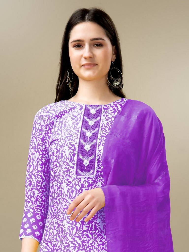 Purple Rayon Straight Kurta Set with Embroidery and Sequence Work