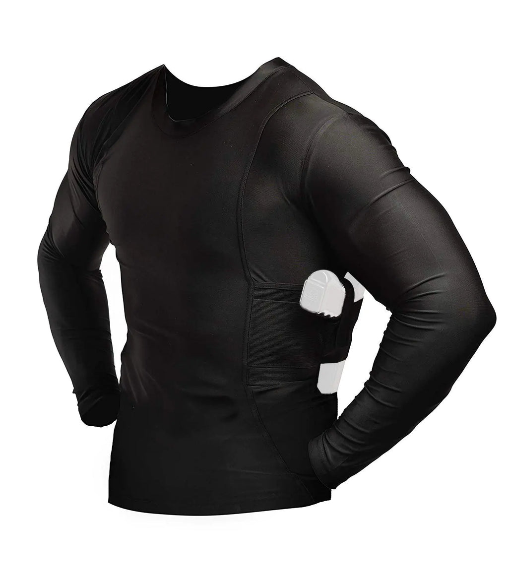 ConcealmentClothes Men’s Crew Neck Undercover Long Sleeve- Concealed Carry Holster Shirt- Black- XX-Large