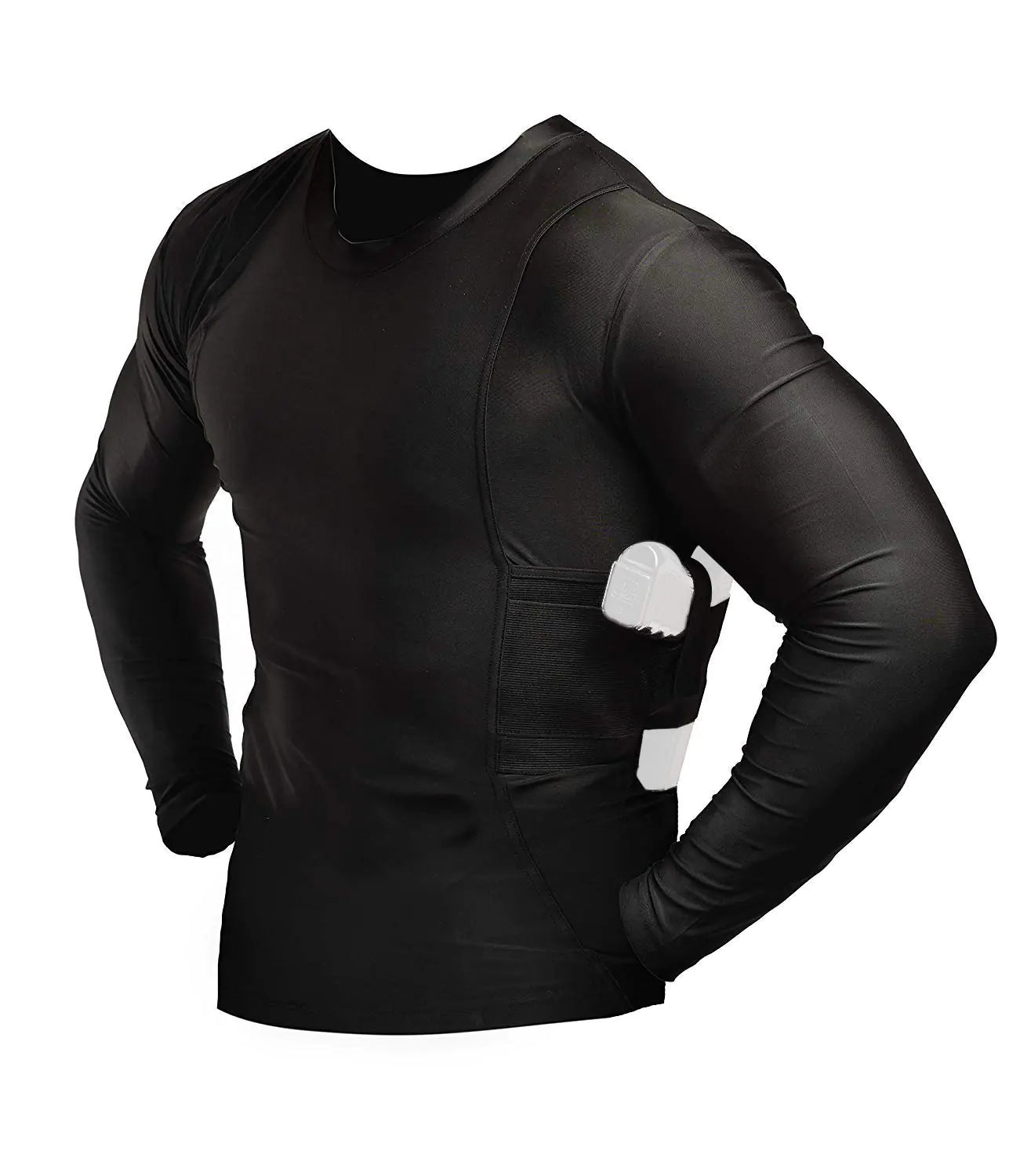 ConcealmentClothes Men’s Crew Neck Undercover Long Sleeve- Concealed Carry Holster Shirt- Black- XX-Large