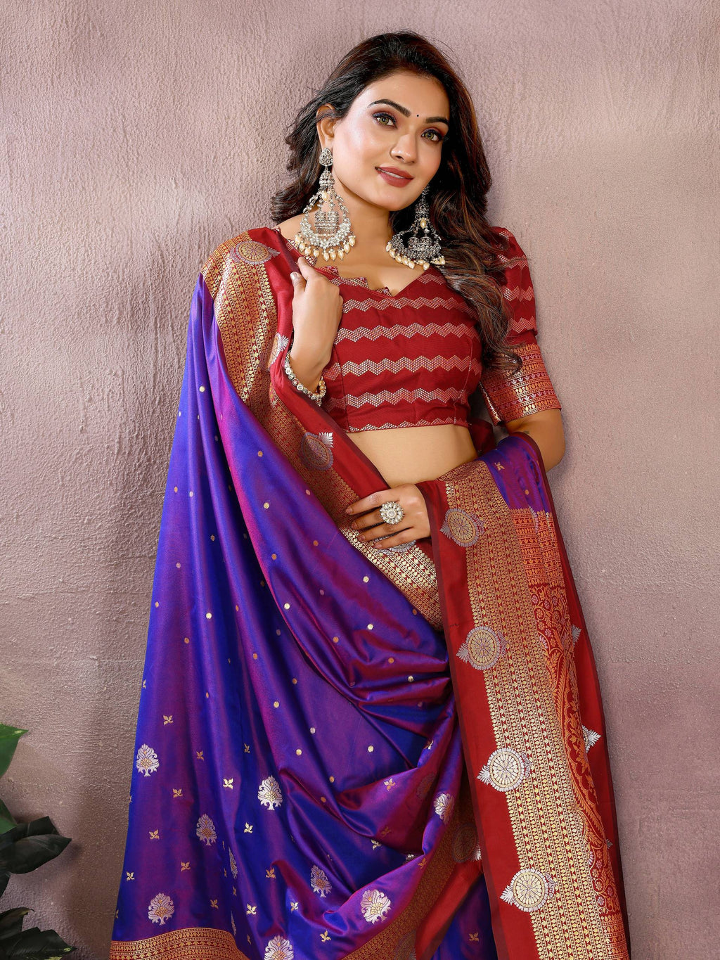 Violet Silk Saree with Intricate Weaving