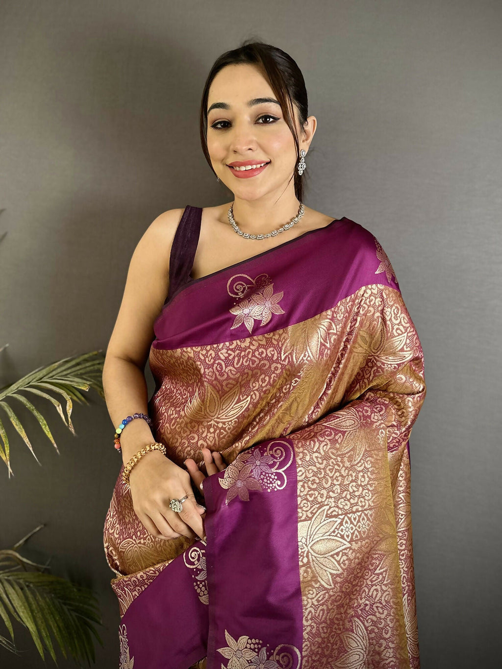Wine Soft Silk Dharmavaram Saree with Intricate Zari Weaving