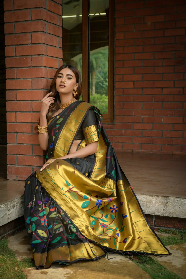 Black Paithani Silk Zari Woven Saree with Matching Blouse