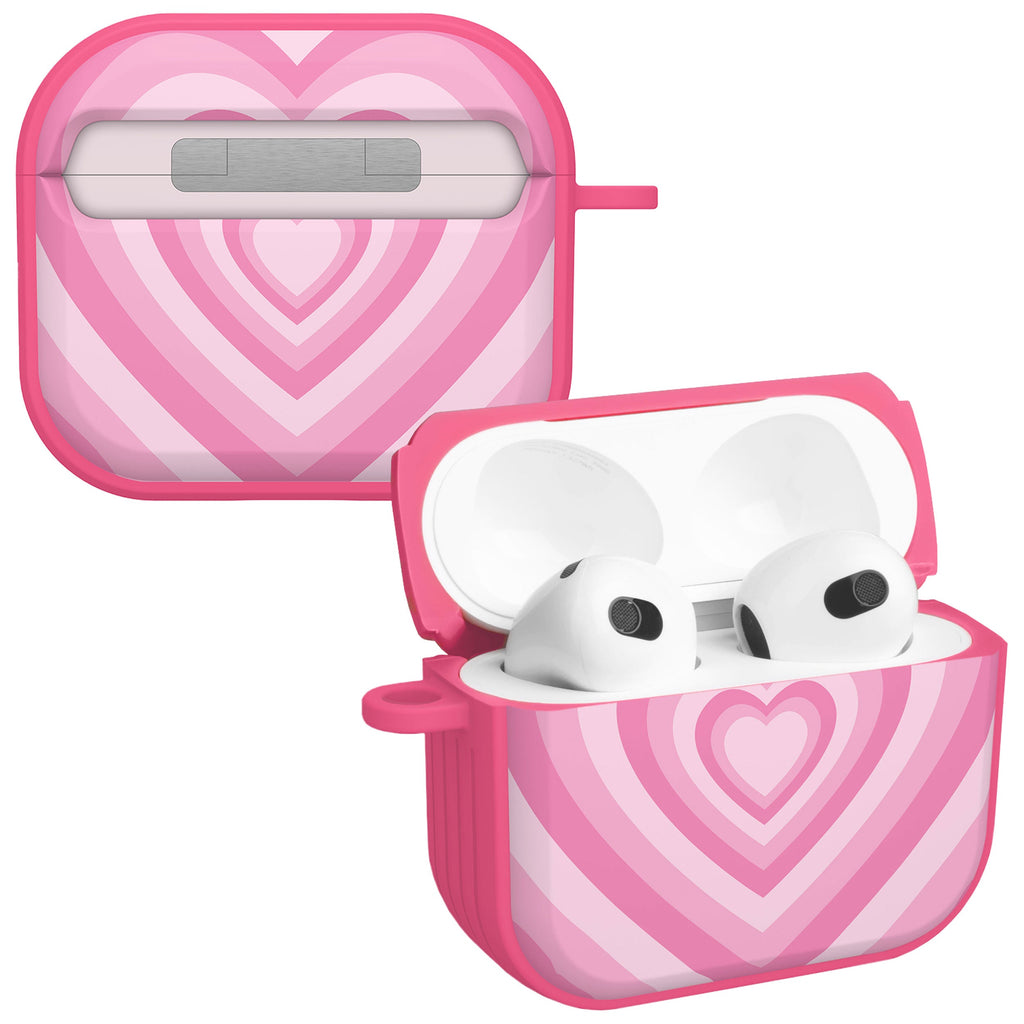 Y2K pink heart pattern protective case cover for Apple AirPods Gen 3 with carabiner