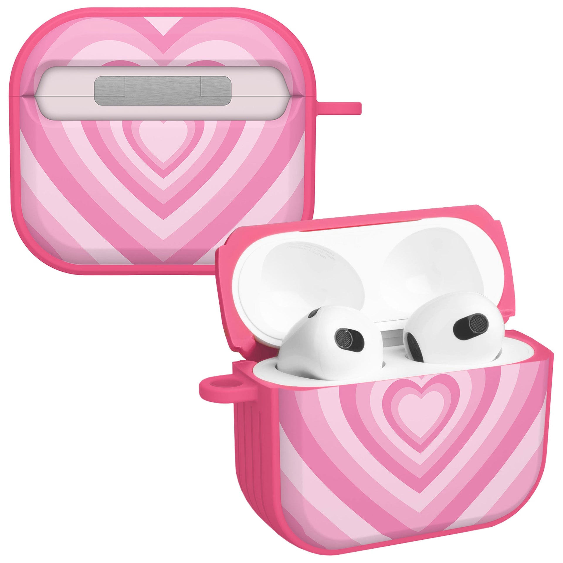 Y2K pink heart pattern protective case cover for Apple AirPods Gen 3 with carabiner