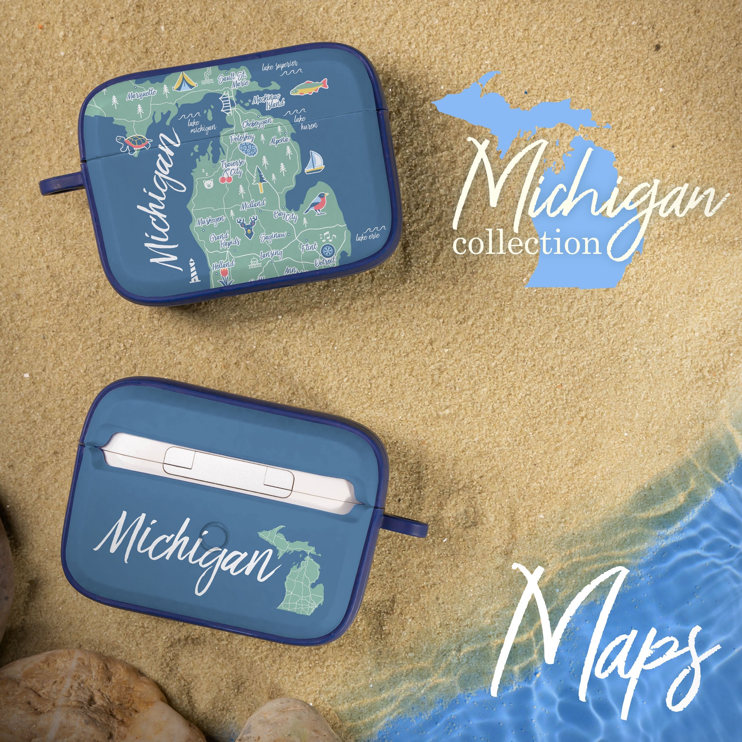 Michigan State Map Case for Apple AirPods Pro 1 and 2 Covers