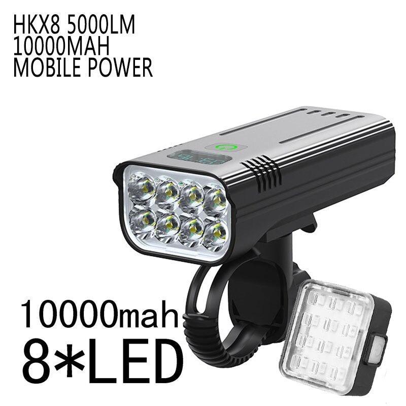USB Rechargeable 8 LED Bicycle Headlight 10000mAh Bike Light