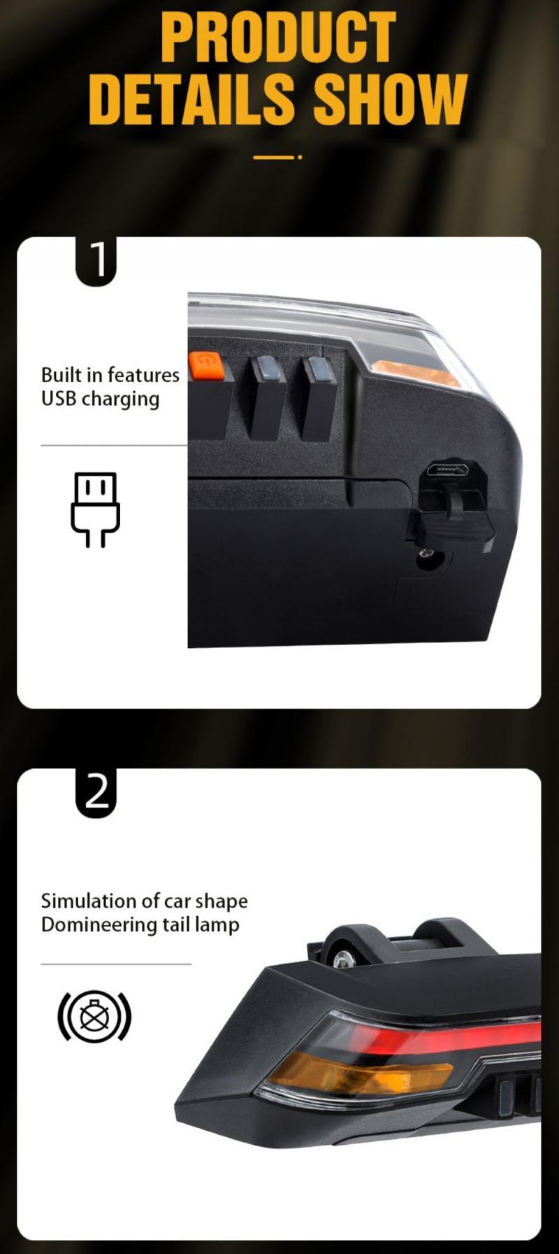 Smart Wireless LED Bike Tail Light - USB Rechargeable 8 Modes