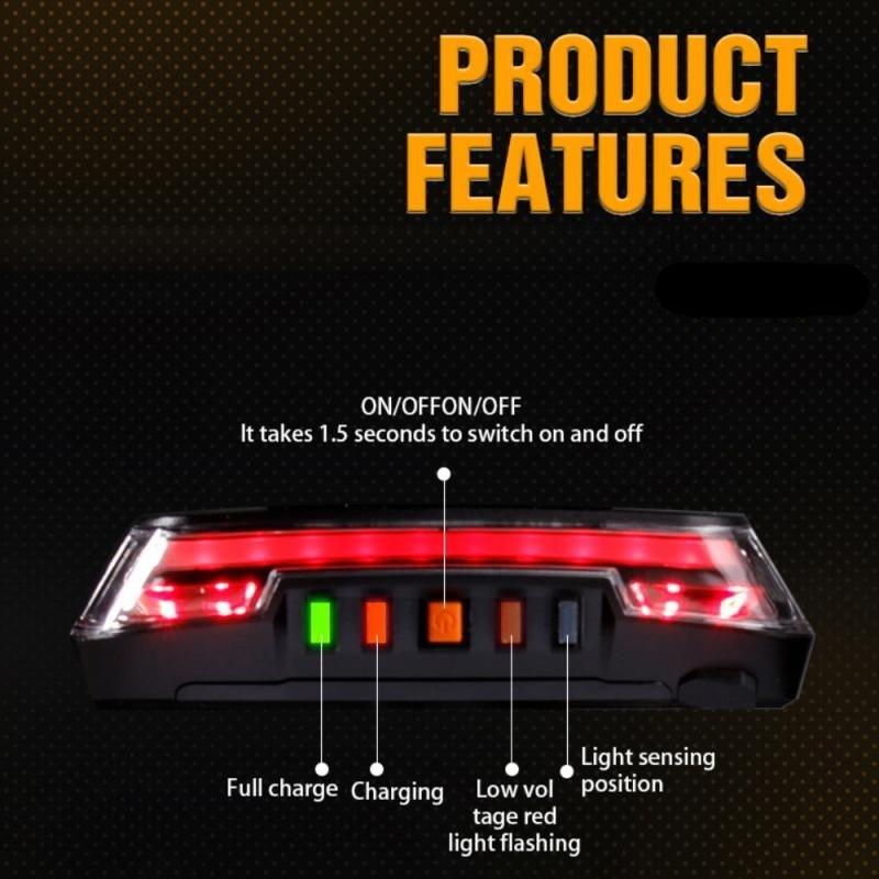 Smart Wireless LED Bike Tail Light - USB Rechargeable 8 Modes