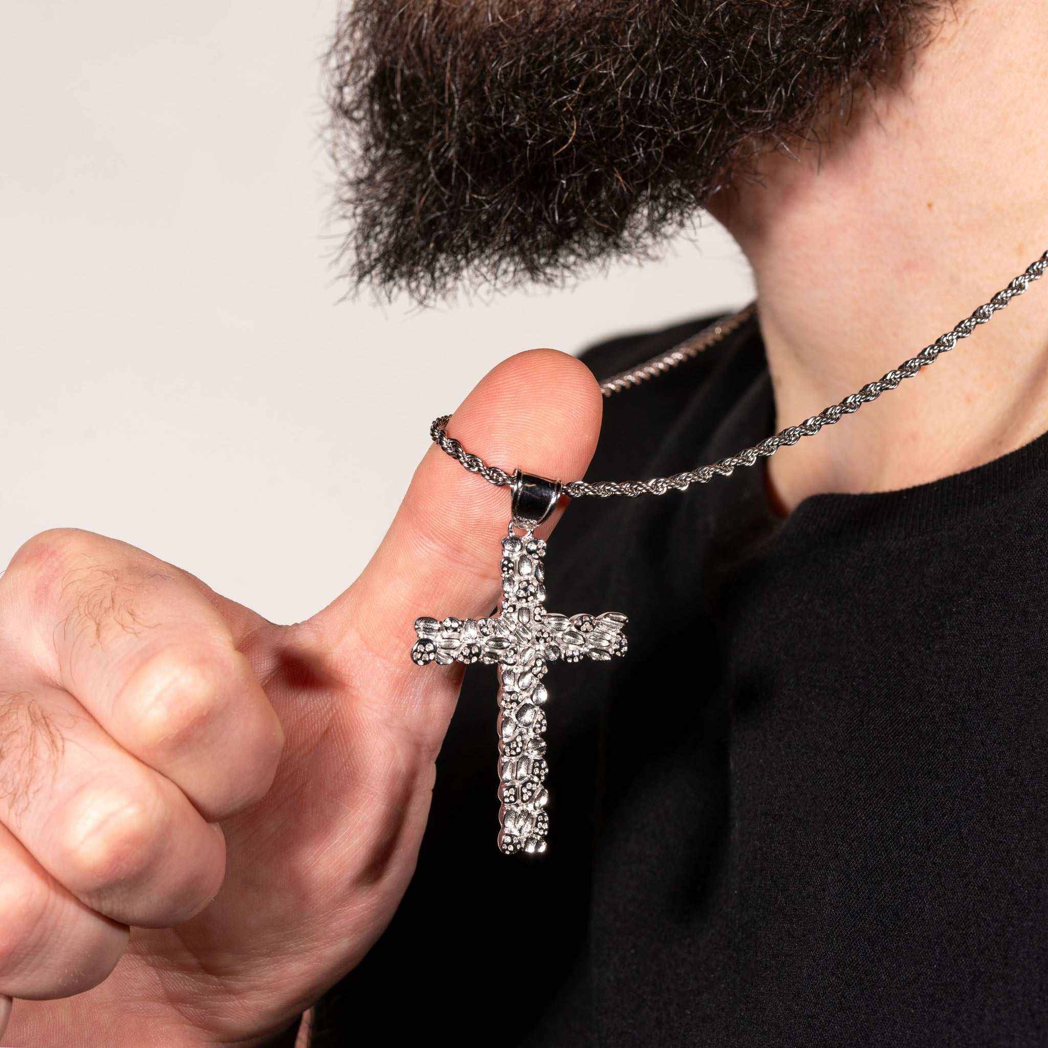 Nugget Cross Pendant Religious 925 Sterling Silver