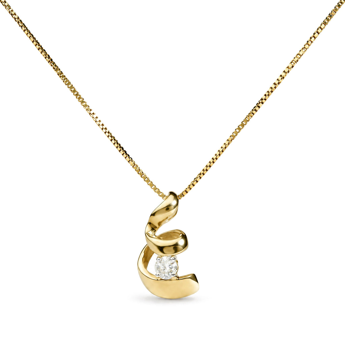 10K Yellow Gold 1/10 Cttw Round Diamond Solitaire Spiral Pendant Necklace