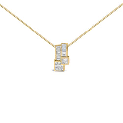 14K Yellow Gold 1 1/2 cttw Princess and Baguette Cut Diamond Geometric Pendant Necklace (H-I Color, VS1-VS2 Clarity)