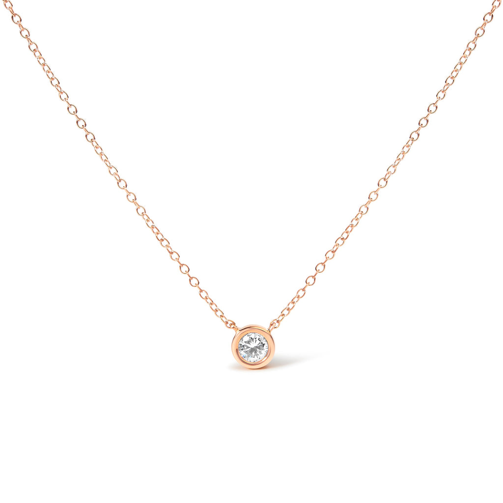 10K White Gold 1/10 Carat Round Brilliant-Cut Diamond Modern Bezel-Set Solitaire 16"-18" Pendant Necklace (H-I Color, SI2-I1 Clarity)