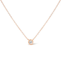 10K Rose Gold 1/2 Carat Round Brilliant-Cut Diamond Modern Bezel-Set Solitaire 16"-18" Pendant Necklace (H-I Color, SI2-I1 Clarity)