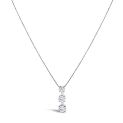 10K White Gold 1/2 Cttw Diamond 3 Stone Drop Pendant Necklace