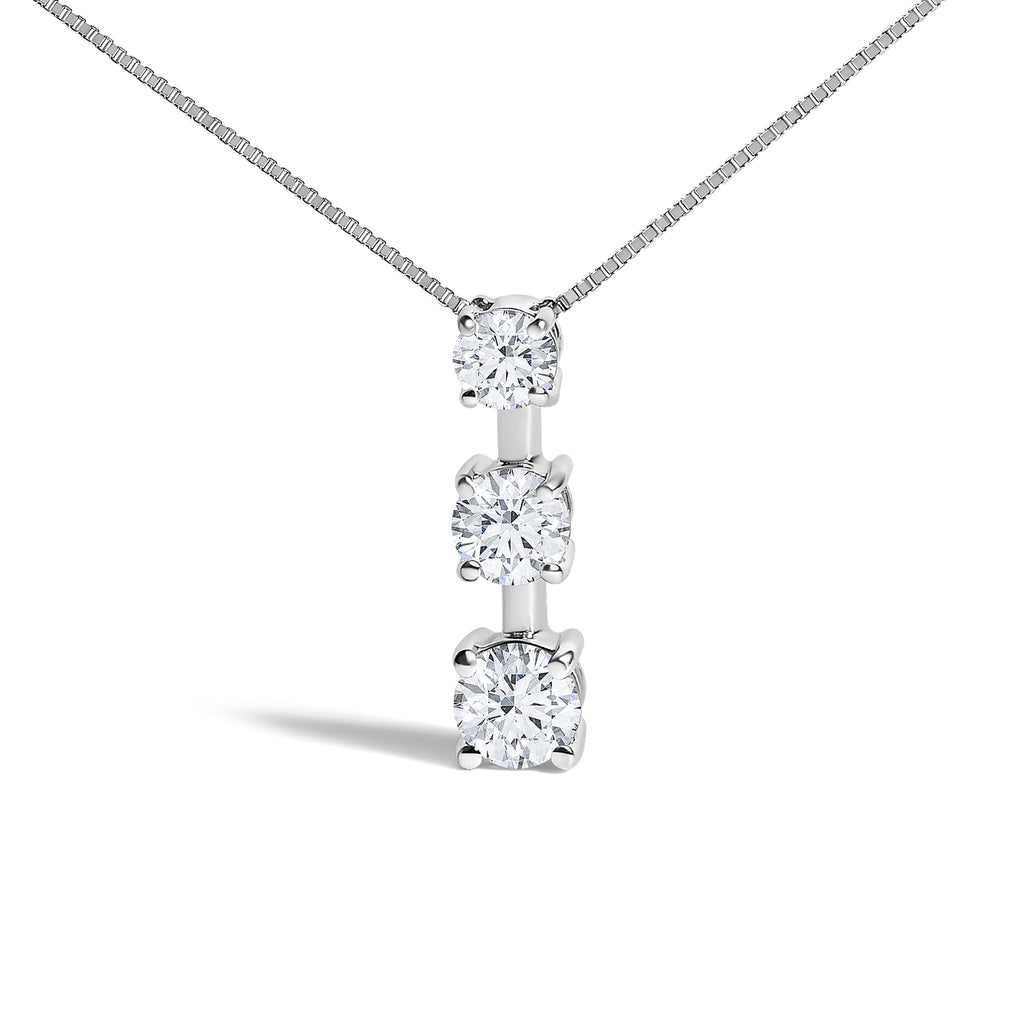 10K White Gold 1/2 Cttw Diamond 3 Stone Drop Pendant Necklace