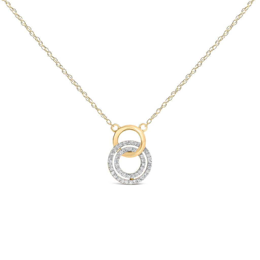14K Yellow Gold Plated Sterling Silver 1/3 Cttw Diamond Interlocking Circles Necklace