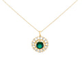 14KT Yellow Gold Plated .925 Sterling Silver Lab Grown Emerald and Baguette Diamond Medallion Pendant Necklace