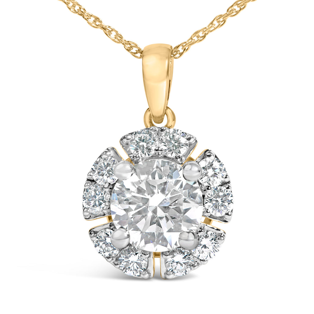 10K Yellow Gold Plated .925 Sterling Silver 2.0 Cttw Lab Grown Diamond Spoked Halo Pendant Necklace