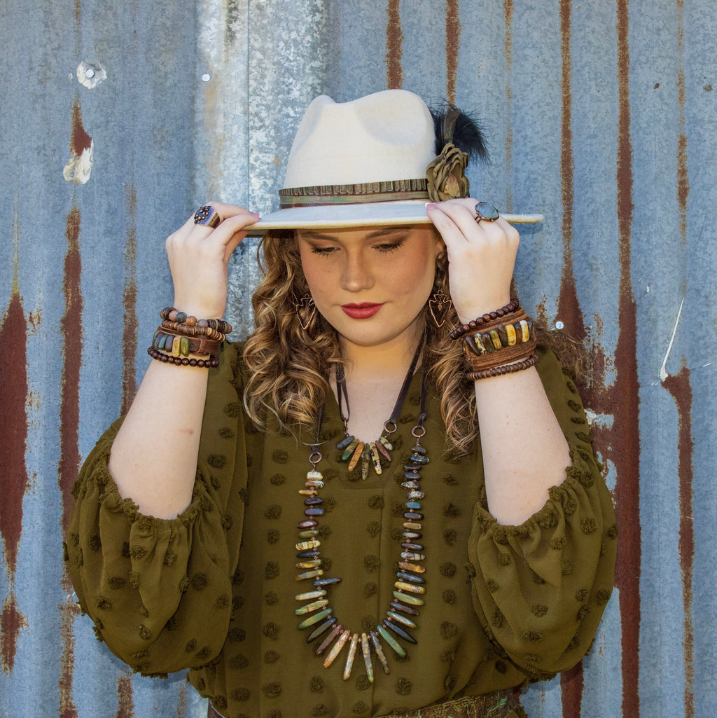 Genuine Leather Cuff Bracelet with Picasso Jasper Stones - Image 2