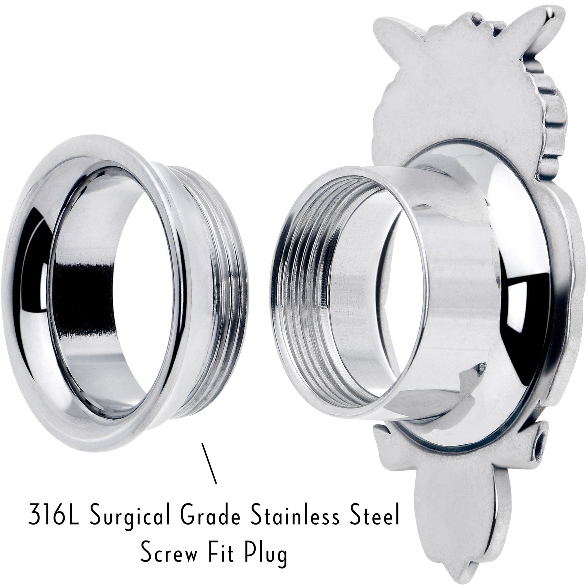 Red CZ Gem Wise Owl Screw Fit Tunnel Plug Set Available Sizes 6mm to 16mm