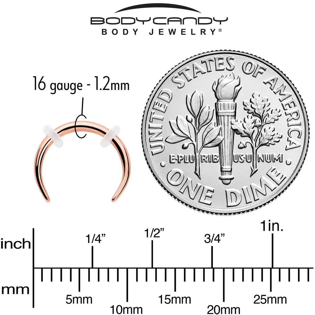 16G 5/16 Rose Gold Tone Pincher Crescent Taper