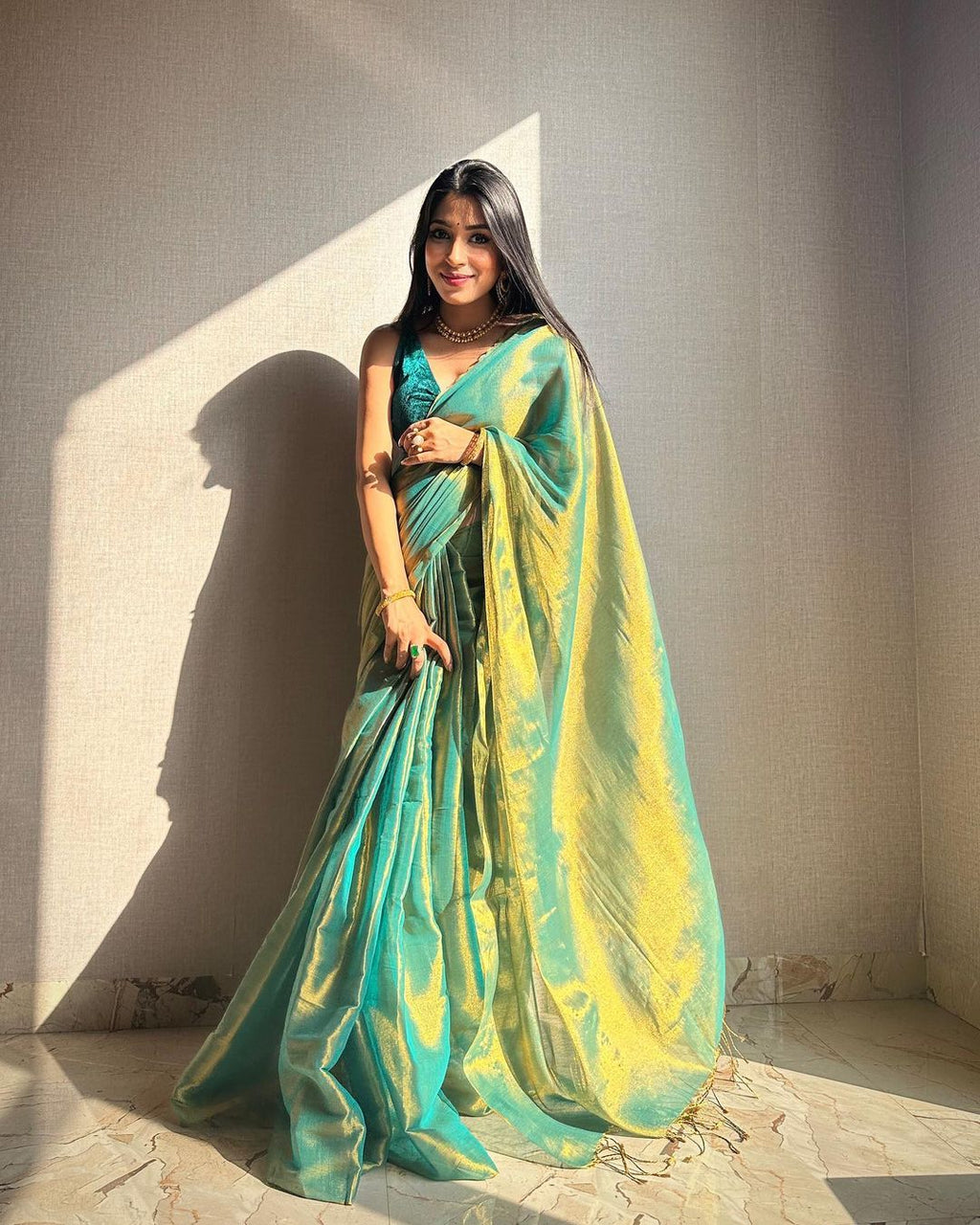 Bollywood Shaded Rama Fendy Silk Saree for Wedding and Party Wear
