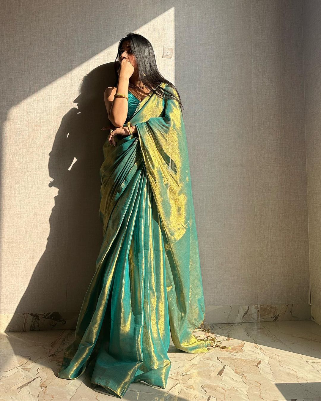 Bollywood Shaded Rama Fendy Silk Saree for Wedding and Party Wear