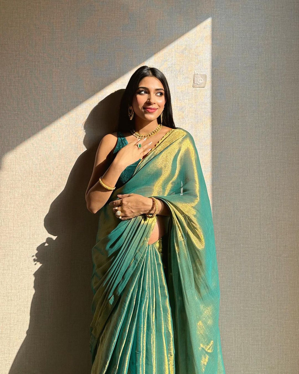 Bollywood Shaded Rama Fendy Silk Saree for Wedding and Party Wear