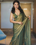Double-shaded green and golden Fendy silk partywear saree