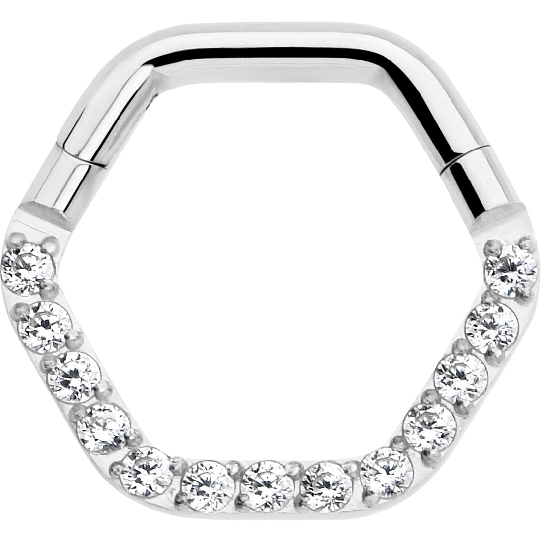 16G 5/16 Clear CZ Gem Hexagon Shape Hinged Segment Ring