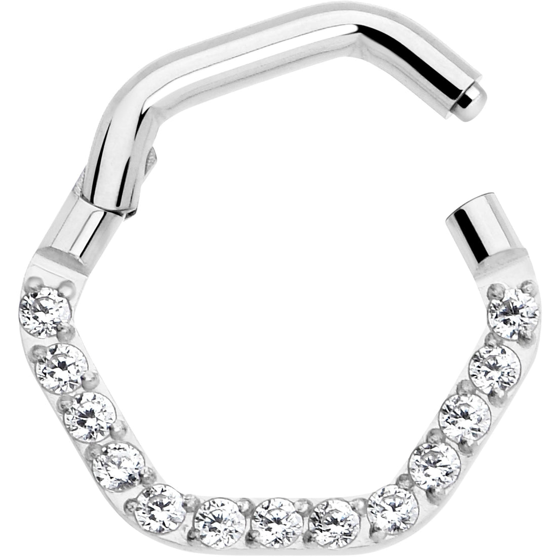 16G 5/16 Clear CZ Gem Hexagon Shape Hinged Segment Ring