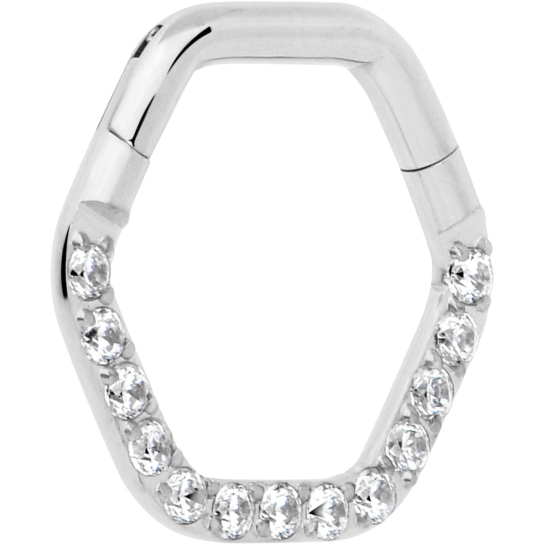 16G 5/16 Clear CZ Gem Hexagon Shape Hinged Segment Ring