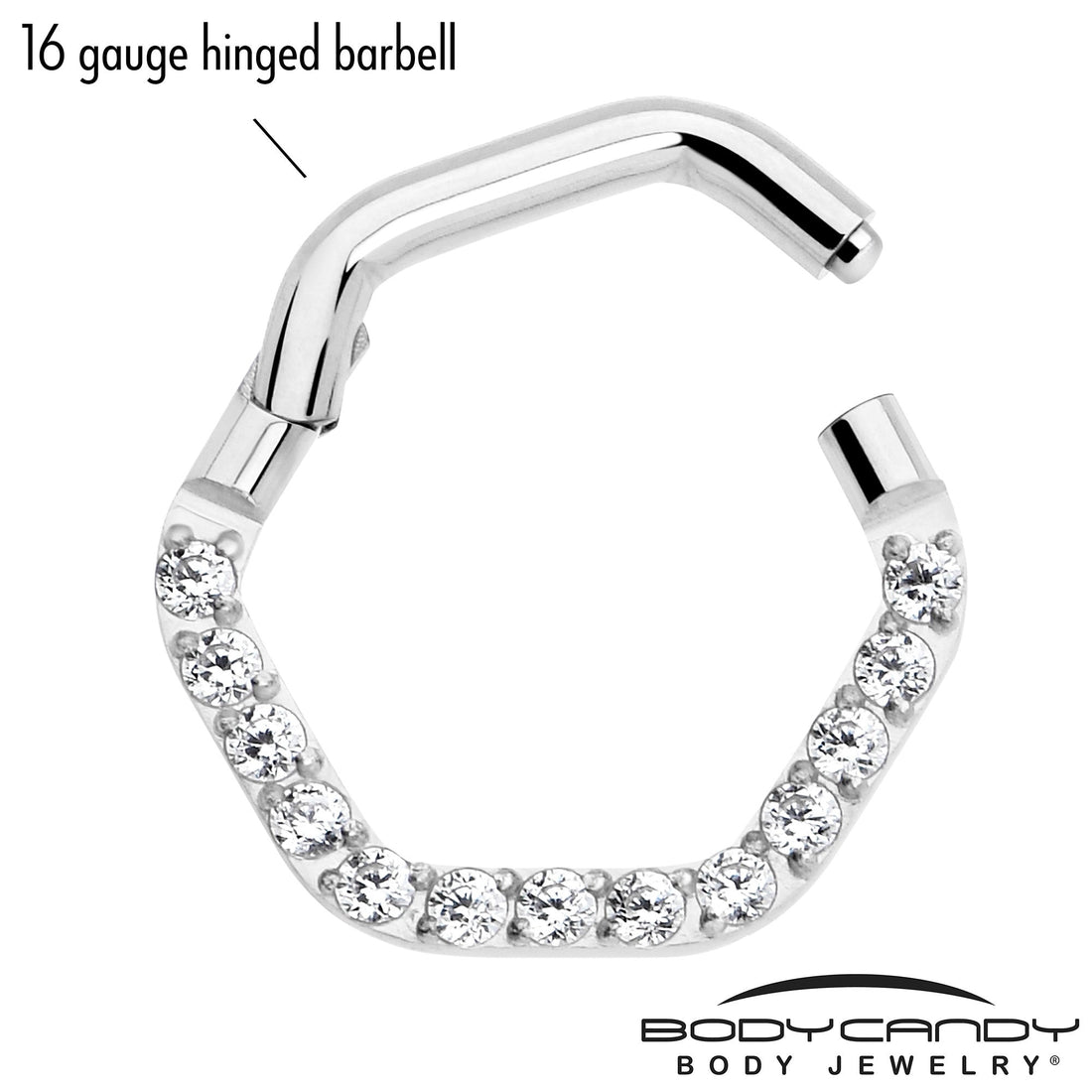 16G 5/16 Clear CZ Gem Hexagon Shape Hinged Segment Ring