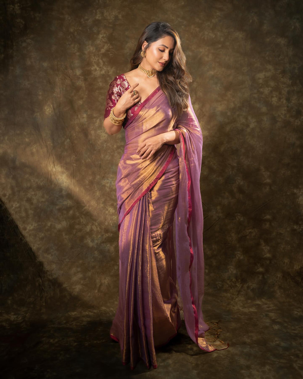 Purple Fendy Silk Saree with Jacquard Weaving Blouse for Weddings