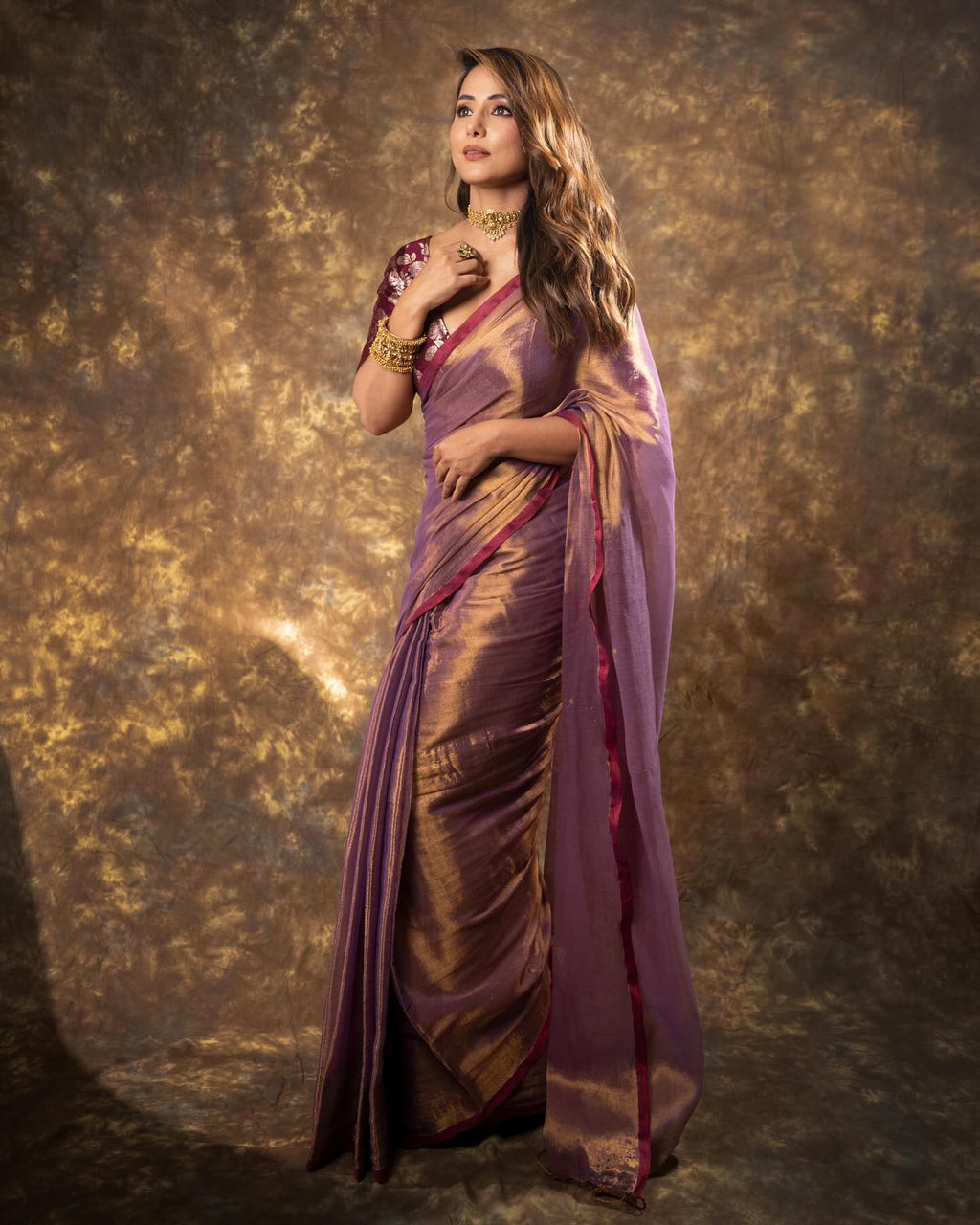 Purple Fendy Silk Saree with Jacquard Weaving Blouse for Weddings