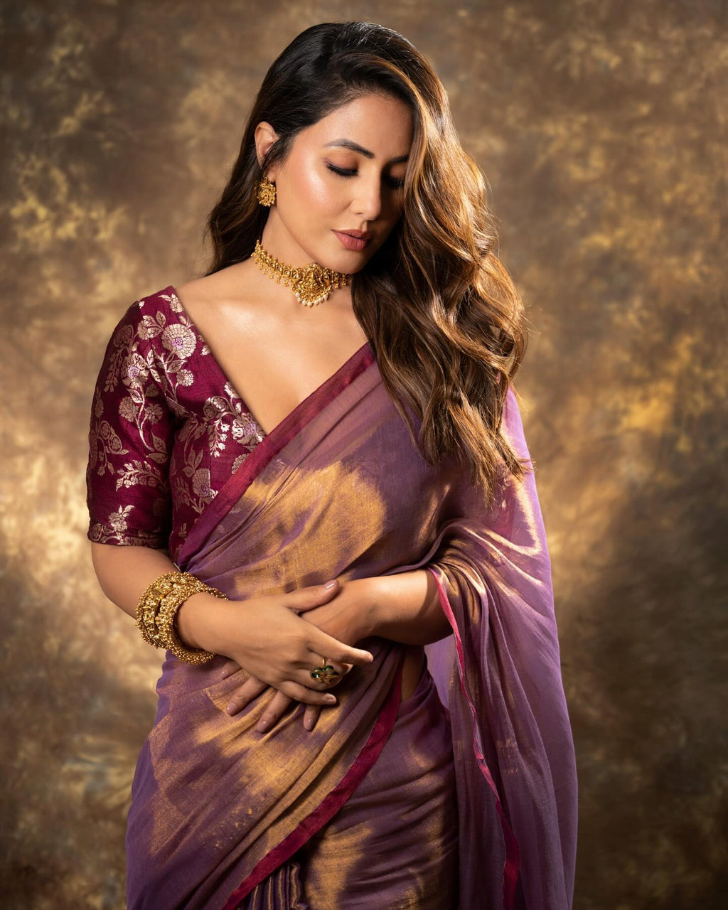 Purple Fendy Silk Saree with Jacquard Weaving Blouse for Weddings