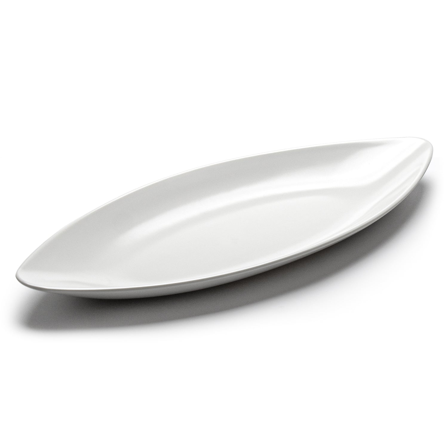 Set of 20 white oval melamine serving platters shown on a plain background