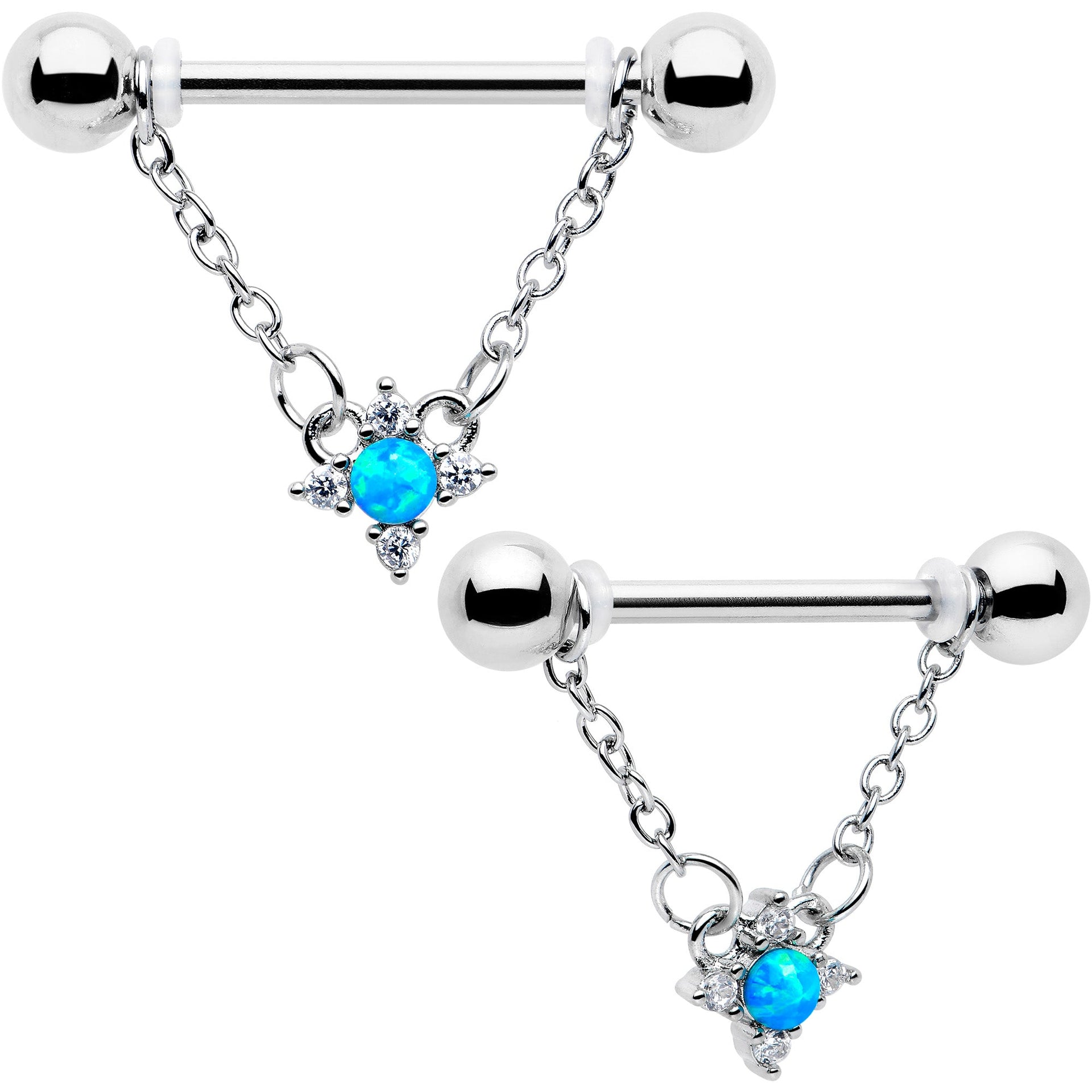 14G 9/16 Blue Synthetic Opal Rhombus Star Dangle Nipple Ring Set