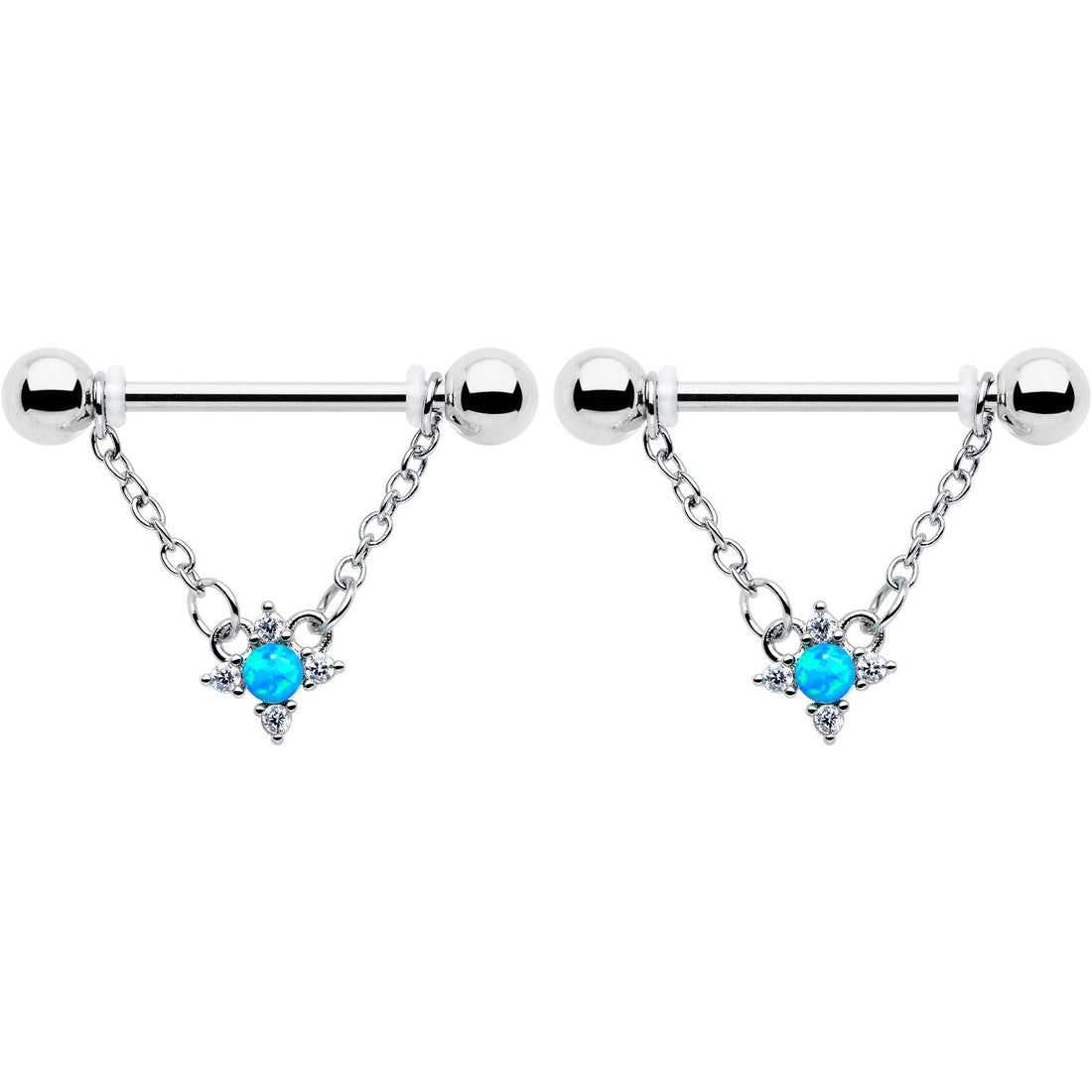 14G 9/16 Blue Synthetic Opal Rhombus Star Dangle Nipple Ring Set