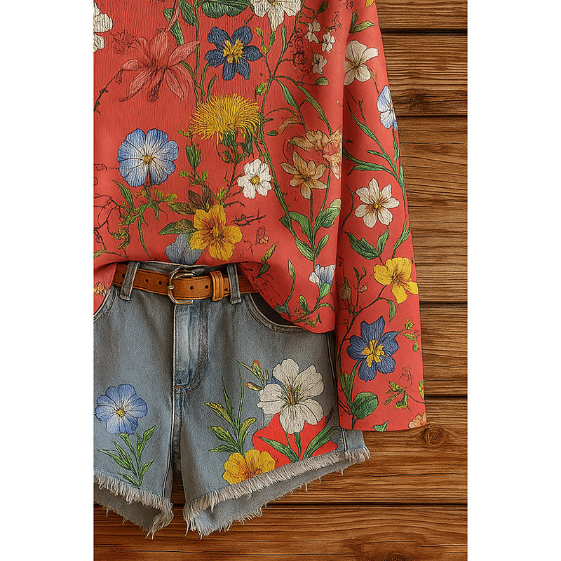 Women’s Fall Wildflower Print Long Sleeve T-Shirt Cozy Top - Image 4
