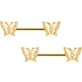 14G 9/16 CZ Gem Airy Butterfly Barbell Nipple Ring Set