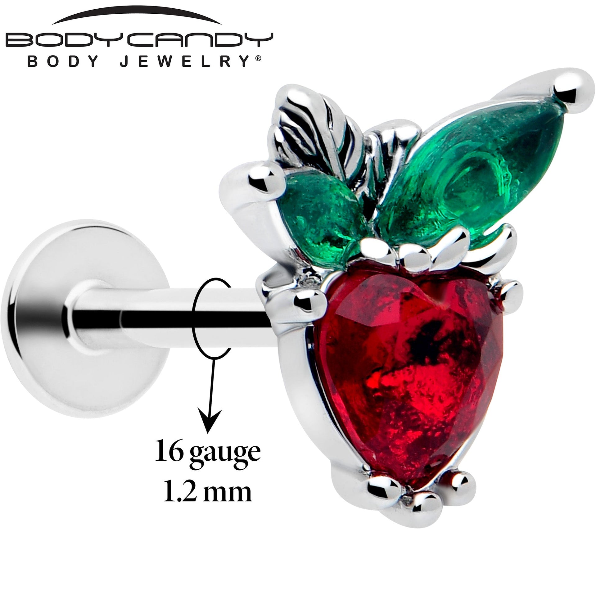 16G Strawberry Heart Gem Tragus Monroe Lip Ring Steel Stud